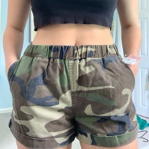 Camo denim shorts